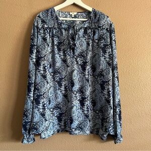 Joie Blue Long Sleeve Front Tie Ruffle Blouse Size XXL